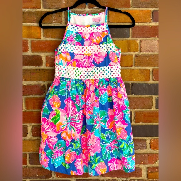 Lilly Pulitzer Girls Elize Fit Flare Dress in Jungle Utopia 14 - Picture 1 of 6